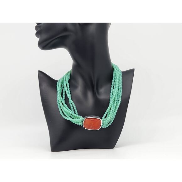 Vintage Signed GIVENCHY Faux Jade Green Resin Multi Strand Bead Choker Necklace - Picture 4 of 13